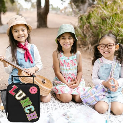 GYEUKHAM Insulated Lunch Bag for Women Girl Teen large Insulated Kid Lunch Bag,Large Reusable Cute Cooler Bag for School Work Picnic,Black Alphabet - color: Black Alphabet