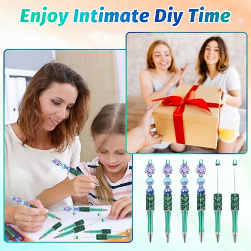 150 Pcs DIY Diamond Beadable Pen Kit - 50 Plastic Rhinestone Beaded Pens Bulk with Refills & Bags - Fancy Cute Glitter Pens for Crafting, Students & Teachers – School Supplies (Green) - color: Green, size: 50