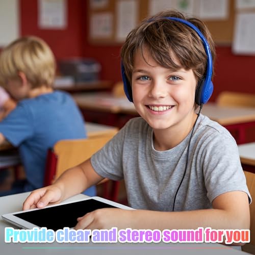 Frienda 48 Pack Classroom Headphones Bulk, Wired School Headsets for Students, Stereo Headphones with 3.5 mm Plug for Classroom, Online Learning, Library(Classic,Navy, Red, Yellow, Purple) - color: Navy, Red, Yellow, Purple, style: Classic
