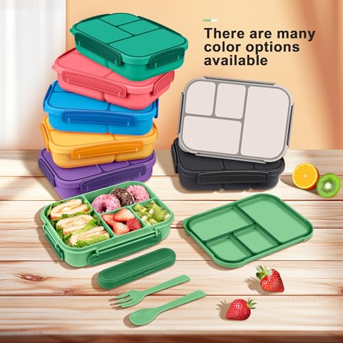 Amathley Lunch Box Kids,Bento Box Adult,Leakproof Lunch Containers for Adults/Kids/Toddler,1200ML-4 Compartments bento Lunch box with Utensil,Microwave & Dishwasher & Freezer Safe (Cyan) - color: Cyan