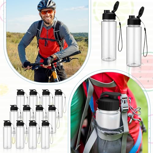 Domensi 50 Pieces Plastic Water Bottle Bulk 17 oz Sports Adults Reusable Large Water Bottles with Leak Proof Flip Top for Adults Fitness (Black) - color: Black
