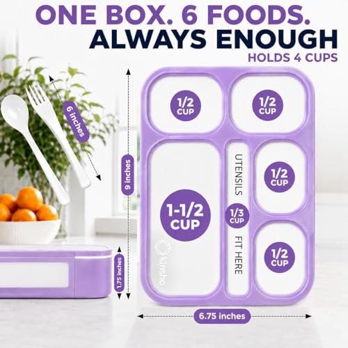 kinsho Lunch Boxes for Kids Girls Teens - Bento Box Set with Insulated Bag and Ice Pack, 6 Compartment Leak Proof Food Container, BPA-Free, Microwave Safe, Ideal for School & Work, Purple - color: Purple