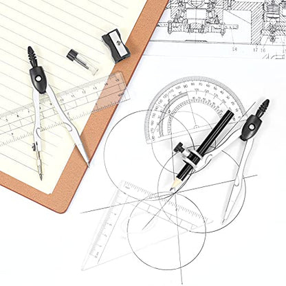 Unjoo Math Geometry Kit Sets 10 Piece Student Supplies, Compass Set, Black | Shatterproof Storage Box,Rulers,Protractor,Compass,Eraser,Pencil Sharpener,Lead Refills,for Classroom - color: Black1