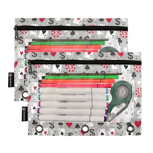 Play Chess White Black Binder Pouches 3 Ring for Boys Girls School Office College Supplies Chessboard Queen Knight Pencil Pouches Case Bag with Clear Window and Zipper 2 Pack - color: Chess