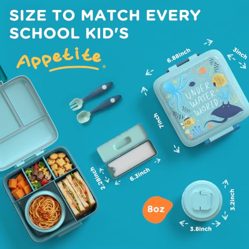 JXXM Bento Lunch Box for Kids with 8oz Soup Thermo,Leak-Proof Lunch Containers with 5 Compartment,Thermo Food Jar Food Containers for School (Blue-Octopus) - color: Blue Octopus