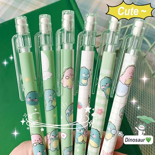 Cute Dinosaur Mechanical Pencil Set Includes 0.5mm and 0.7mm Pencils with Lead Refills and Erasers, Green Kawaii Mechanical Pencil for Women Girl Men Boy Office School Supplies (Dinosaur) - color: Dinosaur