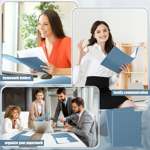 Gueevin 24 Pcs Plastic Folders with Pockets, Back to School Two Pocket Folder Fit Letter Size, Heavy Duty School Business Card Holder for Home Office, 11. 61 x 9. 45 Inches (Blue Gray) - color: Blue Gray