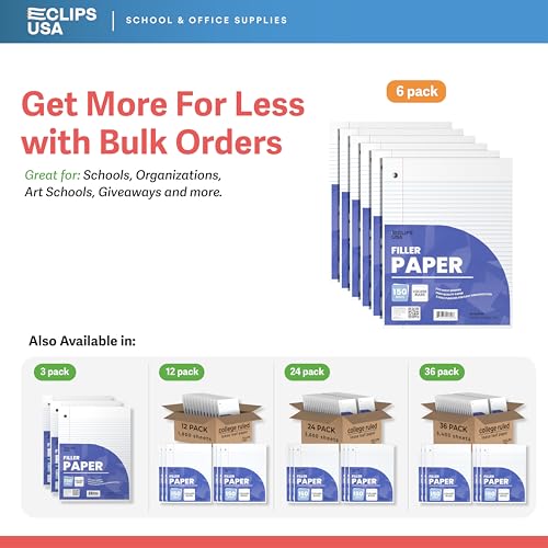 Loose Leaf Paper College Ruled Notebook Paper College Ruled Lined Writing Filler Paper 10.5” x 8” 900 Sheets 150 Sheets Per Pack 60 gsm (6 Pack) - size: 6 Pack