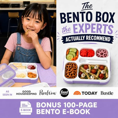 Bento Lunch-Box and Snack Container Set for Kids, 6 and 3 Compartment Boxes Leakproof School Bentos Meal Portion Control Containers BPA Free, Boys Girls Adults, Purple Lilac Large + MINI 2 Pack - color: Lilac Large + MINI 2 Pack
