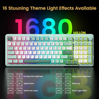 Redragon K742 Wireless Mechanical Gaming Keyboard with Knob, Bluetooth 5.0/2.4GHz/USB C Wired Creamy Keyboard with Number Pad for PC Computer, RGB Backlits, Hot-Swappable with Linear Switches (Green) - color: Green