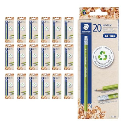 STAEDTLER WOPEX Pre-Sharpened #2 Pencils, 20 Pcs 18-Pack (18 sets of 20 pcs)- Ergonomic Triangular Shape, Break-Resistant, Non-Slip Surface, Wood-Polymer, PVC-Free Eraser Tip, 360 Count - style: 18 Pack