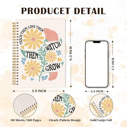 Qabliqo Teachers Gifts Spiral Notebooks, Boho Floral Watch Them Grow Teacher Gifts Journal for Writing, Teacher Appreciation Gift Notebook for Note Taking, Teachers Office Supplies, 5.5x8.3 Inch - color: Watch Them Grow
