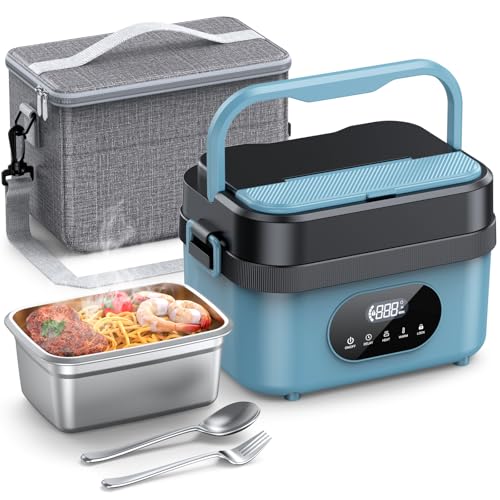 Cordless Electric Lunch Box, 18000mAh Rechargeable Self-Heating Lunch Box Food Warmer, 1.5L Portable Heated Lunch Container for Adults, Leakproof for Work, Office, Camping & Travel, Blue-Black - color: Blue-Black