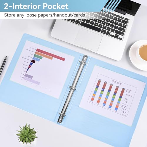 SUIN 1 Inch 3 Ring Binder, Clear 1'' View Presentation Binders with 2 Pockets, Fits 8.5 x 11 Letter Size, Durable Polypropylene, Non-Stick & PVC-Free for School, Office & Home (Brushed Blue) - color: Brushed Blue