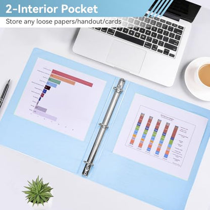 SUIN 1 Inch 3 Ring Binder, Clear 1'' View Presentation Binders with 2 Pockets, Fits 8.5 x 11 Letter Size, Durable Polypropylene, Non-Stick & PVC-Free for School, Office & Home (Brushed Blue) - color: Brushed Blue