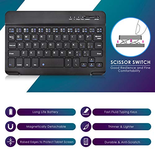 DETUOSI Universal 8.0 inch Android Tablet Case with Keyboard, Removable Wireless Bluetooth Keyboard + PU Leather Folio Book Cover + Stand, Travel Portable Sleeve for iOS/Android/Windows System Tablet - color: Blue Case + Black Keyboard