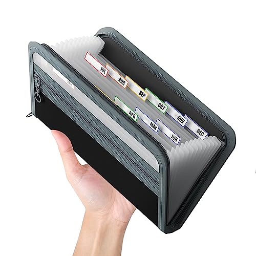 Ansook Coupon Receipt Organizer,13 Pockets Small Accordian File Organizer Holder, Glove Box Organizer,Monthly Budget Planner Organizer - color: Grey