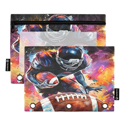 2 Pack Pencil Pouch for 3 Ring Binder American Football Player Pencil Case Pouch with Clear Window Zipper Binder Pencil Pouches Pen Bag for Office School Supplies - color: American Football Player