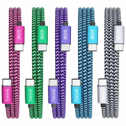 USB C Cable 5-Pack (2×6FT, 3×3FT), 60W PD Fast Charging USB-C to USB-C Cable, Compatible with iPhone 17/17 Pro, MacBook, iPad, Samsung Galaxy S25, for Home & Travel