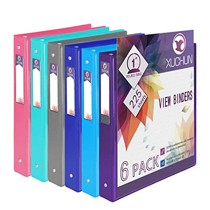 XUCHUN 3 Ring Binders 1 Inch,Clear View Binder with 2 Pockets, Holds 225 Sheets 8.5x11 Inches Paper, Customizable Cover & Spine,Binders for Office, School, Home, Business,6 Pack - color: 6pack 1 Inch 3 Ring Binder, size: 1 Inch binders