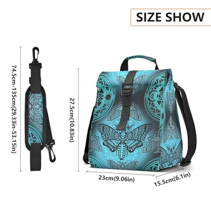 MNSRUU Insulated Lunch Bags Women Men, Blue Skull Moth Butterfly Portable Reusable Thermal Meal Tote Cooler Bag Organizer, Adjustable Shoulder Strap, Handle - color: Skulls 348