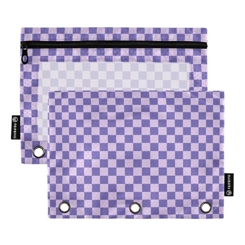 Emelivor Purple Checkerboard Pencil Pouch for 3 Ring Binder 2 Pack Binder Pencil Pouches Zippered Clear Pencil Case Cosmetic Bag for Office School College Supplies - color: Colored041