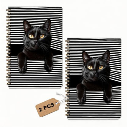 2 Pcs Cat Gifts for Women A5 Spiral Notebook, Funny Cats Journal Notebook | 160 Pages Cats Lovers Mom Lady Gifts Hardcover Journals for Writing Office, College Ruled Notebooks, Spiral Notepad - color: Multicolour 0031