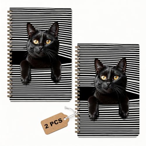 2 Pcs Cat Gifts for Women A5 Spiral Notebook, Funny Cats Journal Notebook | 160 Pages Cats Lovers Mom Lady Gifts Hardcover Journals for Writing Office, College Ruled Notebooks, Spiral Notepad - color: Multicolour 0031
