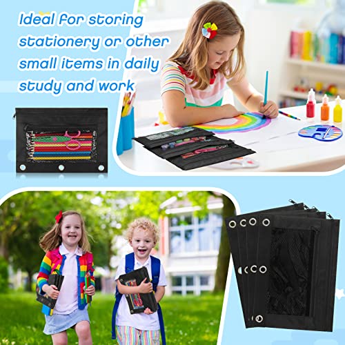 Tinlade 100 Pcs 3 Ring Binder Pencil Pouches Zipper Pouches Case with Mesh Window Ring Binder Pencil Bags Case for Christian Charity Donation Supplies(Black)