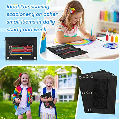 Tinlade 100 Pcs 3 Ring Binder Pencil Pouches Zipper Pouches Case with Mesh Window Ring Binder Pencil Bags Case for Christian Charity Donation Supplies(Black)