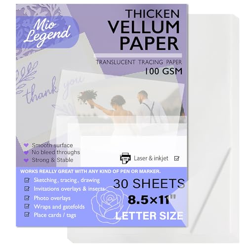 Vellum Paper 8.5 x 11 Translucent Printable 100gsm/68lbs Vellum Tracing Paper Translucent Vellum Paper for Invitation Greeting Cards Tracing Paper Pad for Drawing Sketching Writing (30 Sheets) - color: 30 SHEETS