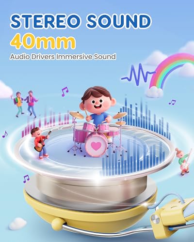 awatrue Kids Headphones, 74/85dB Safe Volume Limit, Stereo Sound, Wired On-Ear Headphones for Kids Boys Girls, 3.5mm Jack for Tablet, iPad, Kindle, YOTO Player, Airplane Travel, Yellow - color: Yellow-Blue