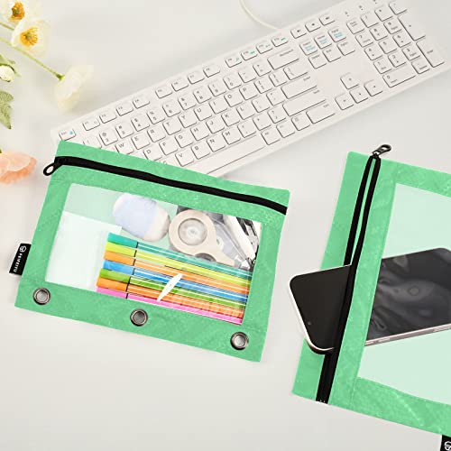 Binder Pouches,Navy Green Pencil Pouch for 3 Ring Binder 2 Pack Clear Pencil Bag with Zipper for Office School Supplies - color: Navy Green