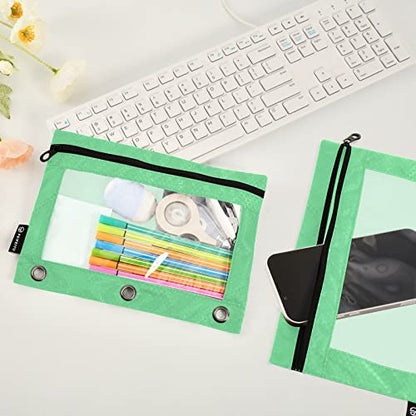 Binder Pouches,Navy Green Pencil Pouch for 3 Ring Binder 2 Pack Clear Pencil Bag with Zipper for Office School Supplies - color: Navy Green