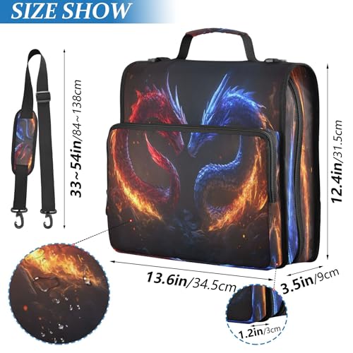 Kigai Dragons 3 Ring Zipper Binder with Handle & Shoulder Strap Expanding File Multiple Pockets Binder Organizer - color: Firing Dragons