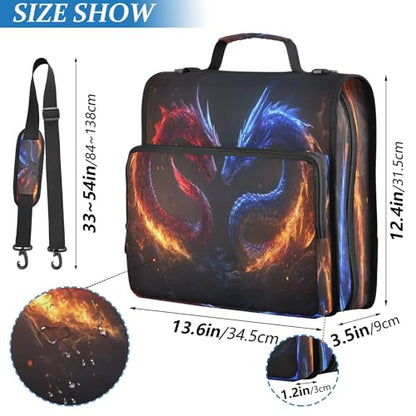 Kigai Dragons 3 Ring Zipper Binder with Handle & Shoulder Strap Expanding File Multiple Pockets Binder Organizer - color: Firing Dragons