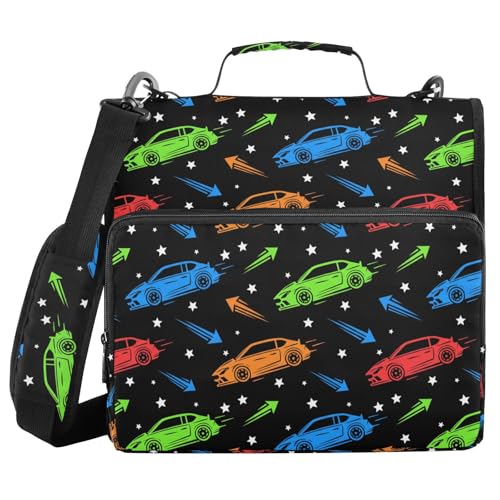 Cars Arrows Black Print 3 Ring Zipper Binder with Shoulder Strap & Handle 1.5 Inch D-Ring Zippered Bag with Pencil Pouch,Expanding File Folder, Binder Organizer for School or Office - color: Cars Arrows Black