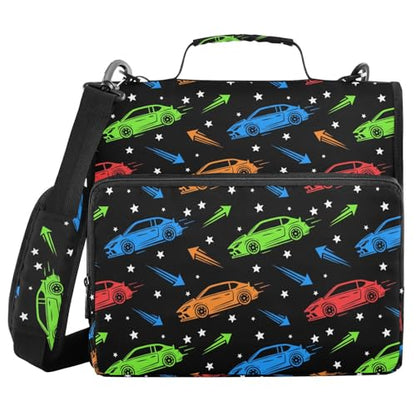Cars Arrows Black Print 3 Ring Zipper Binder with Shoulder Strap & Handle 1.5 Inch D-Ring Zippered Bag with Pencil Pouch,Expanding File Folder, Binder Organizer for School or Office - color: Cars Arrows Black