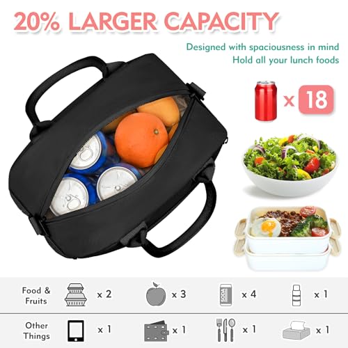 Lunch Bag for Girls and Women, Cute Preppy Lunch Bag with Chenille Letters, Insulated Large Capacity Lunch Tote with Detachable Strap for School, Work & Picnic, Black - color: Black