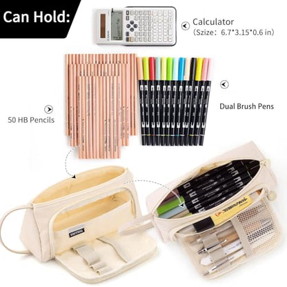 EASTHILL Big Capacity Pencil Case Pouch Pen Case Simple Stationery Bag School College Office Organizer for Teens Girls Adults Student - color: Cream