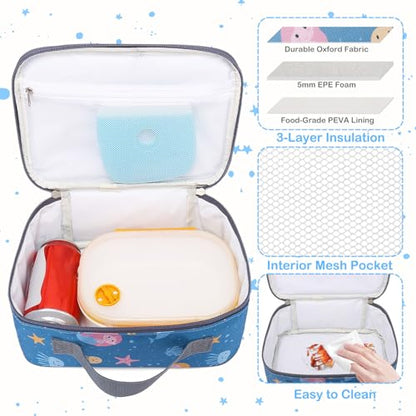 FlowFly Kids Lunch box Insulated Soft Bag Mini Cooler Back to School Thermal Meal Tote Kit for Girls, Boys, Mermaid - color: Mermaid1