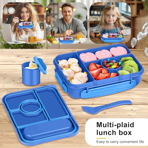 Amathley Bento Box Adult Lunch Box Kids,Lunch Containers for Adults/Kids/Toddler,5 Compartments Bento Lunch Box with Sauce Vontainers,Microwave & Dishwasher & Freezer Safe,BPA-Free (Navy) - color: Navy