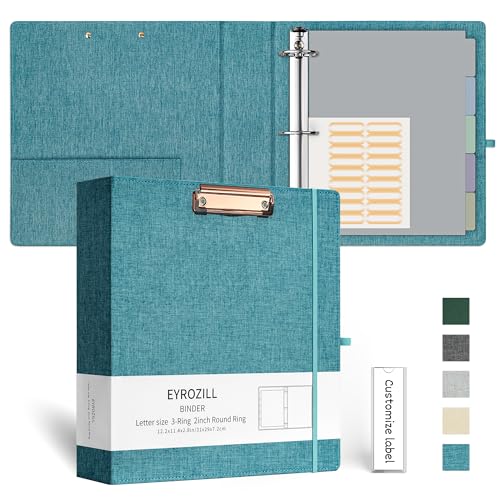 EYROZILL 3 Ring Binder 2 Inch, Binder for Letter Size (11" x 8.5") with 5 Tab Dividers, File Folder Labels and Low Profile Clipboards, Aqua Blue - color: Blue, size: ‎Letter Size - 2 Inch