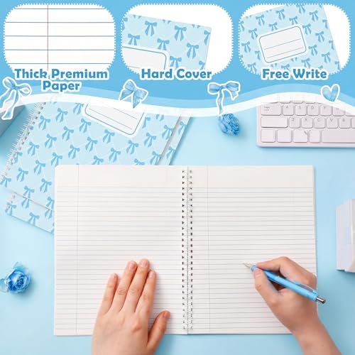 Jetec 12 Pack Blue Bow Composition Notebooks Preppy Cute Coquette Spiral Notebook 9-3/4 x 7-1/2 Inch College Ruled Hard Cover Journal Back to School Teacher Gifts Preppy School Supplies, 100 Pages - color: Blue