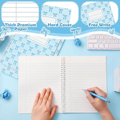 Jetec 12 Pack Blue Bow Composition Notebooks Preppy Cute Coquette Spiral Notebook 9-3/4 x 7-1/2 Inch College Ruled Hard Cover Journal Back to School Teacher Gifts Preppy School Supplies, 100 Pages - color: Blue