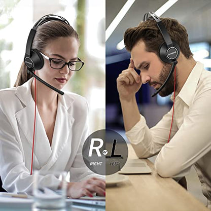 BINNUNE USB Headset with Microphone for PC Computer Laptop Cell Phone, Wired Headphones with Noise Cancelling Mic for Teams Zoom Call Center Office Work from Home