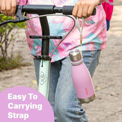 Kids Water Bottle-9 oz Leak Proof Insulated Water Bottle with Carry Rope | Double Wall Vacuum Stainless Steel Water Bottle for Travel, School, Cola Shape Flask with Carry Rope (Purple) - color: Purple, size: 9 Ounces