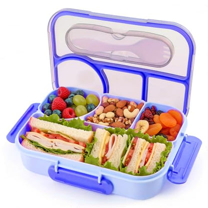 Bento Box for Adults,4 Compartments Lunch Box, Snack Containers Reusable Lunch Containers Drop-Proof, Dishwasher Safe & Made with BPA-Free Materials, Blue - color: Blue