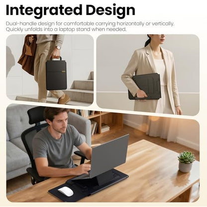 Nillkin Laptop Sleeve 14.2 inch, PU Leather Sleeve with Stand and Carry Go Handle for HP Dell ASUS MacBook 13,Tablet, e-Book Reader,Laptop 13-14 inch Bag Case (Black, 13.98 * 9.57 * 0.79 inch) - color: Black, size: 14.2 inch