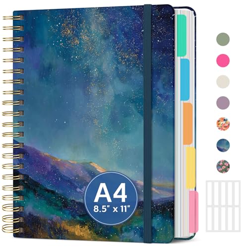 Large Spiral Lined Notebooks for Work with Removable Dividers & Tabs, 8.5"x11" Pretty Hardcover 5 Subject Notebook Journal for Women, College Ruled, Perfect for Study & Office Organization, 280 Pages,Starlit Peaks - color: M - Starlit Peaks